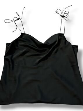 Express NWT Black Satin Cowl Neck Tie-Shoulder Cami - Size XL